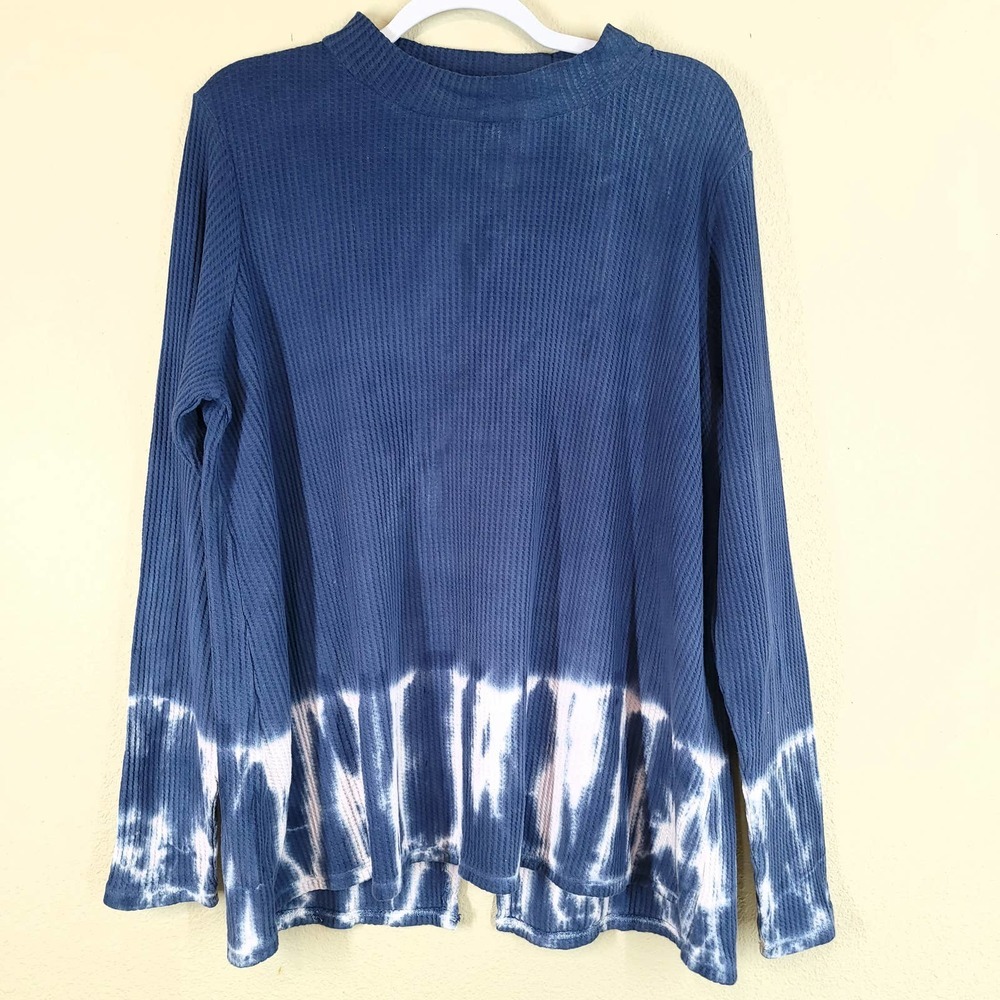 Wonderly Long Sleeve Blue Tie Dye Open Back Top Women's Size XXL